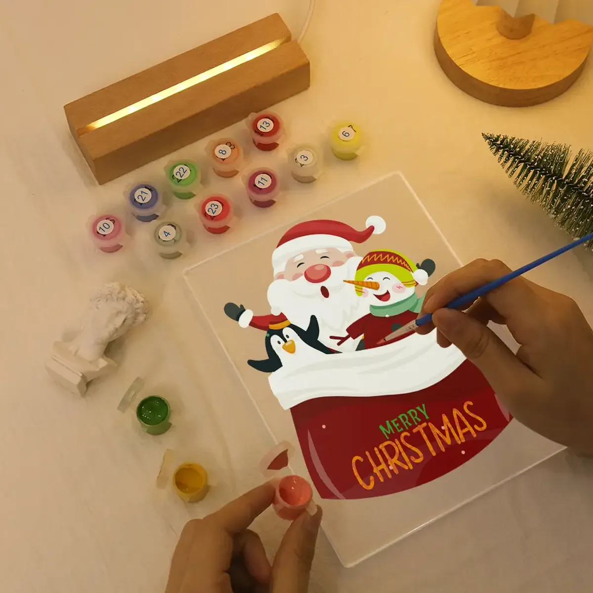 Weihnachtsmann und Schneemann – LED Malen nach Zahlen 1 - Paint by Numbers Santa and Snowman - LED Paint by Numbers