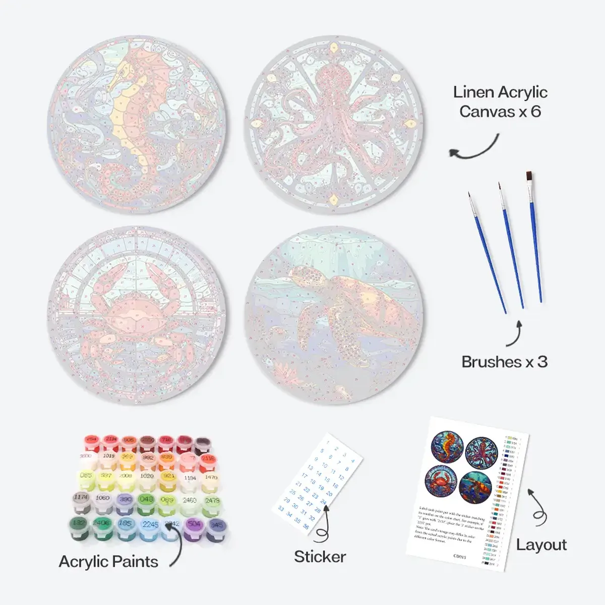 Platzsets 'Das Meeresleben' (4 Stück) – Malen nach Zahlen 1 - Paint by Numbers The Sea Life Placemats (4 Pieces) - Paint by number