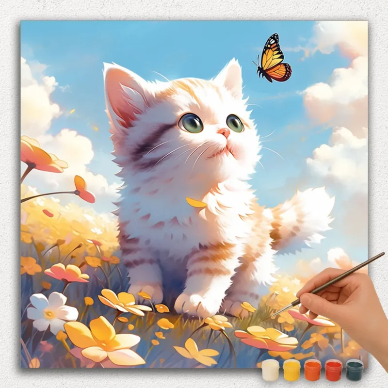 Paint By Numbers - DIamond Painting Square pn (15) A Cat and Butterfly
