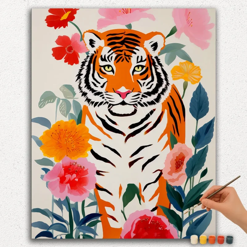 Tiger in Flower Garden - Paint by Numbers