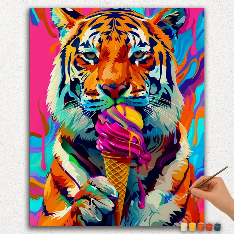 Paint By Numbers - DIamond Painting Ver JPE (20) Tiger and Ice-Cream - Paint by Numbers