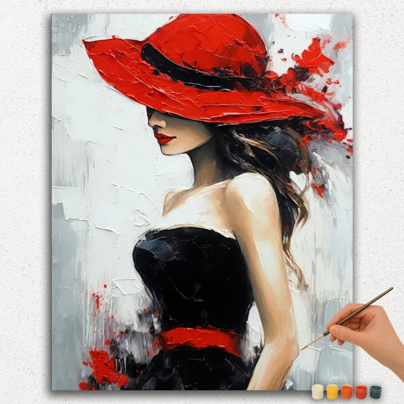 Paint By Numbers - DIamond Painting Ver JPE (43) Girl and Red Hat - Paint by Numbers