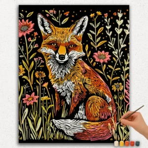 Fox and Colorful Flowers