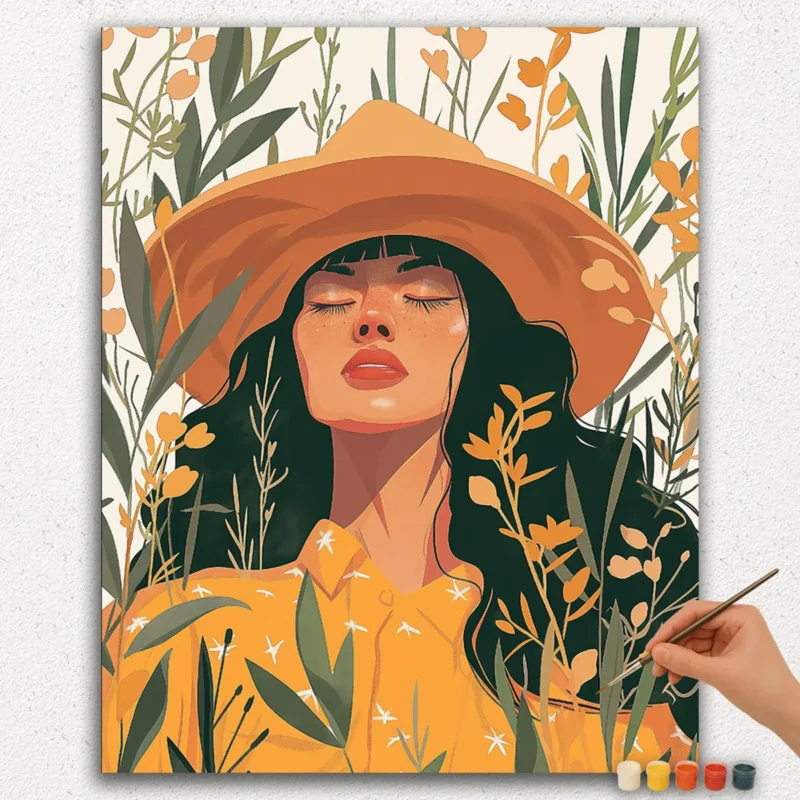 Paint By Numbers - DIamond Painting Ver JPE (8) Girl with a Hat - Bohemian style - Paint by Numbers