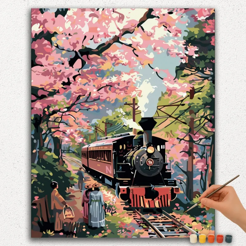 Paint By Numbers - DIamond Painting Ver PNV (142) Flowers and Train