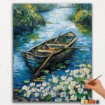 Paint By Numbers - DIamond Painting Ver PNV (186) Beautiful Boat and White Flowers