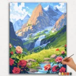 Paint By Numbers - DIamond Painting Ver PNV (193) Red Flowers and Mountains