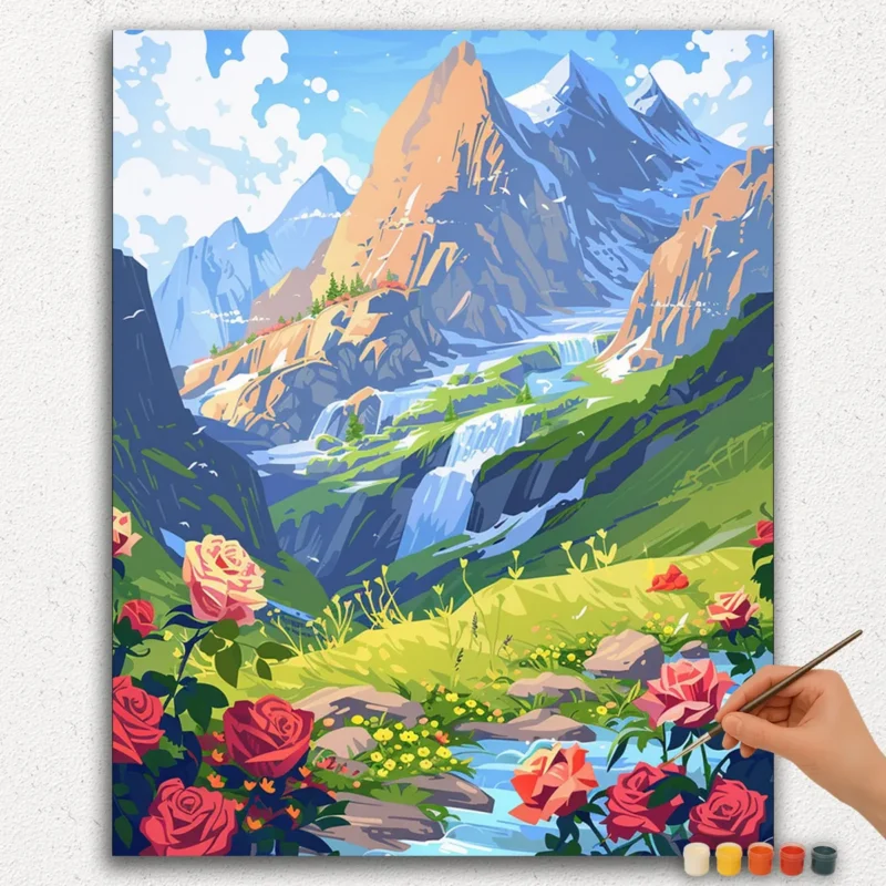 Paint By Numbers - DIamond Painting Ver PNV (193) Red Flowers and Mountains