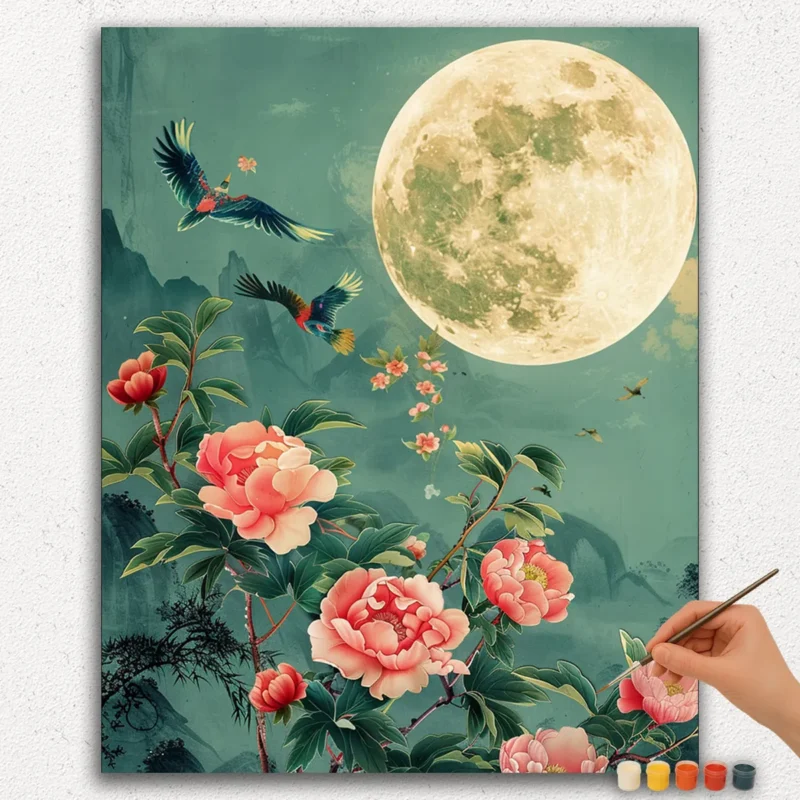 Paint By Numbers - DIamond Painting Ver PNV (225) Moon and Pink Flowers