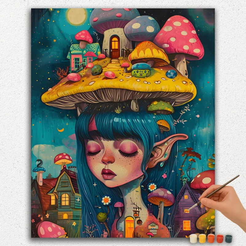 Mushroom House and Girl