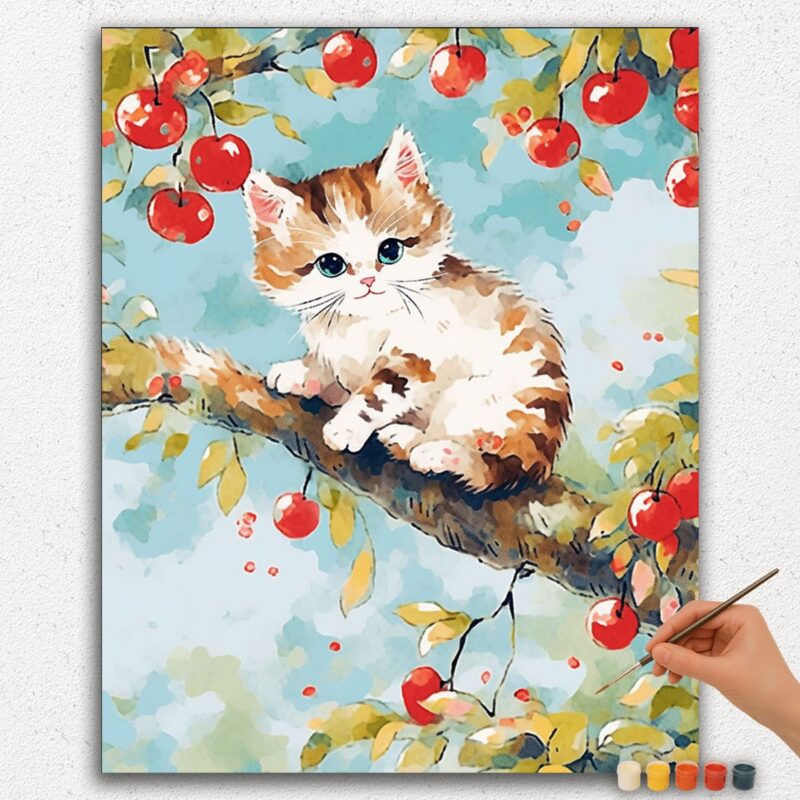 Paint By Numbers - DIamond Painting Ver PNV (46) Cute Cate Sitting on a Branch