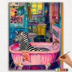 Paint By Numbers - DIamond Painting Ver jpgg (104) Zebra in Pink Bathtub
