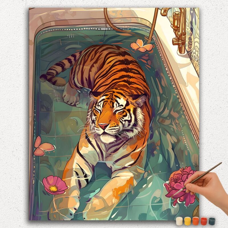 Paint By Numbers - DIamond Painting Ver jpgg (106) Tiger in Bath Tub