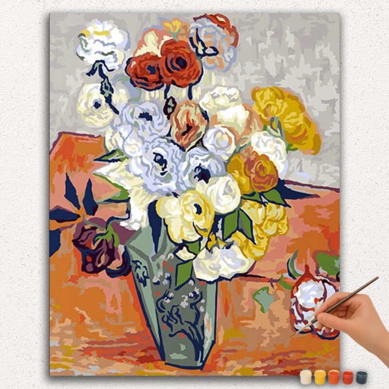 Paint By Numbers - DIamond Painting Ver jpgg (49) Multicolor flowers in Green Vase
