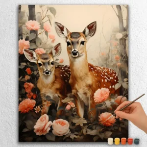 Two Deer in Flower Garden