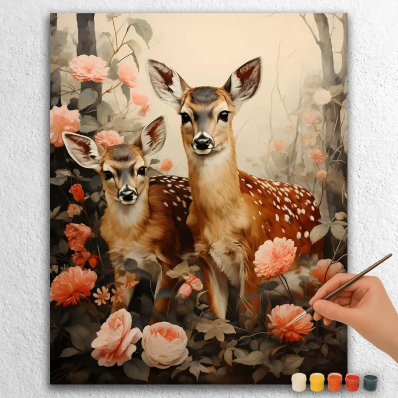 Baby Animals Valentines Day 29334 Two Deer in Flower Garden