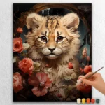 Cute Wild Cat and Flowers