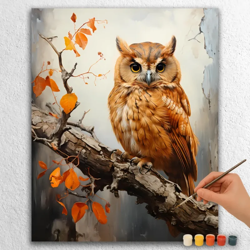 Burnt Orange Owl on a Branch