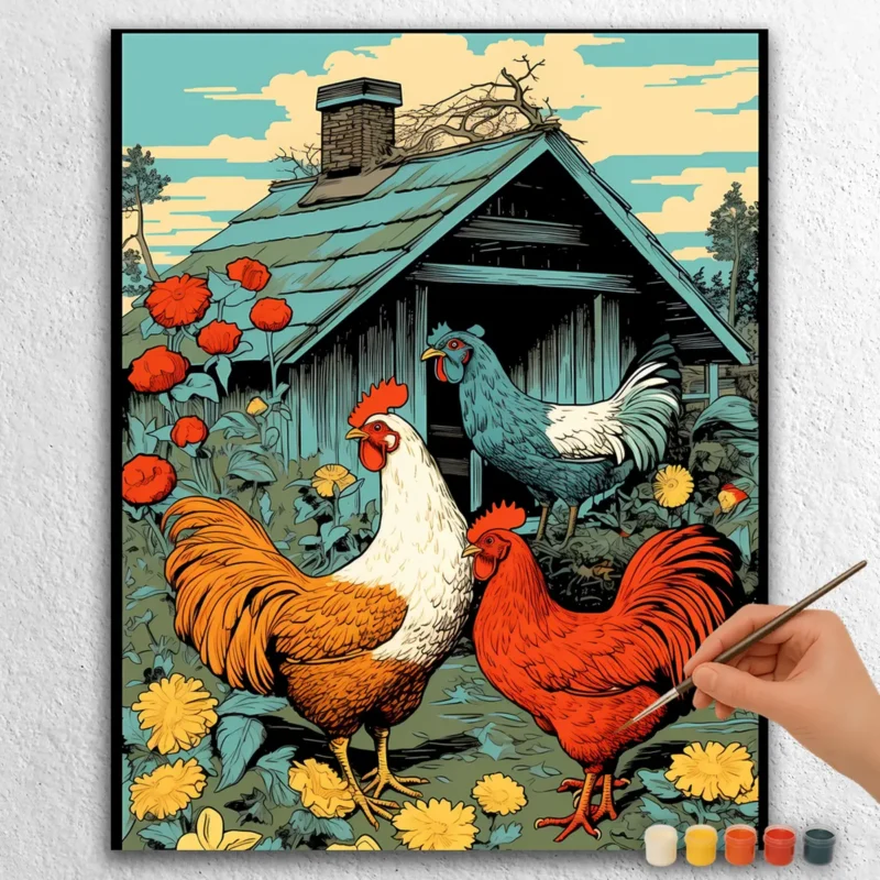 Cartoon-Style Farm 10654 Cock and Hen