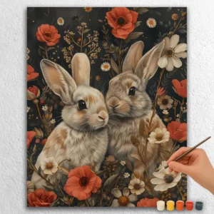 Cute Rabbits and Flowers