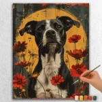 Cute Black Dog and Flowers