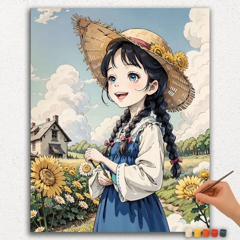 Paint By Numbers - DIamond Painting Ver jpgg (56) Happy Girl and Sunflowers Anime