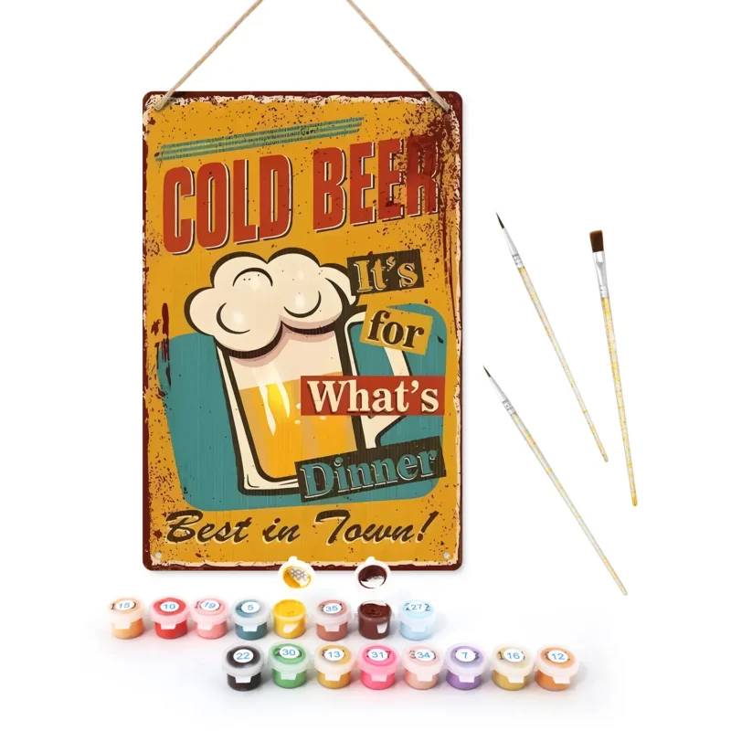 DIY Metallposter „Kaltes Bier – Best in Town“ 1 - Paint by Numbers Cold Beer Best in Town DIY Metal Poster