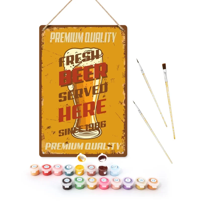 Frisches Bier hier serviert – DIY Metallposter 1 - Paint by Numbers Fresh Beer Served Here - DIY Metal Poster