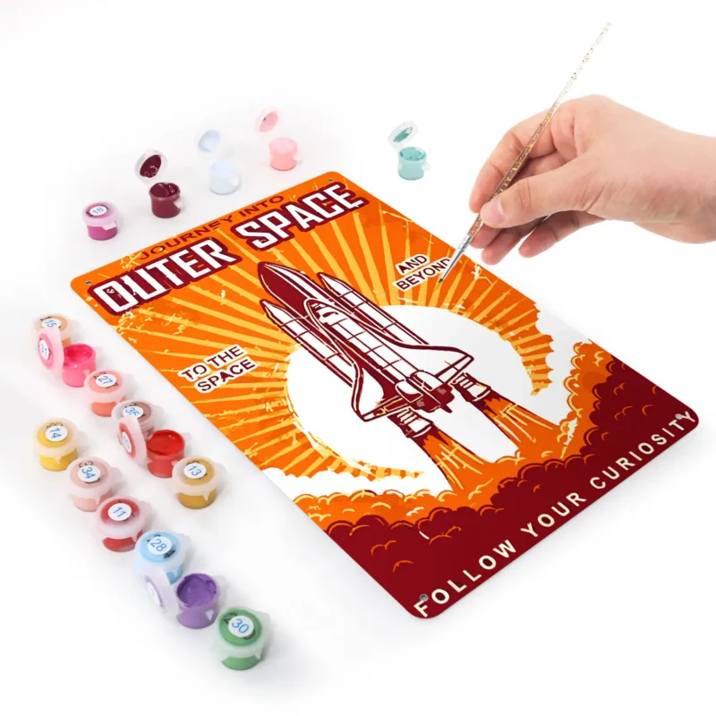 Outer Space Rocket DIY Metal Poster