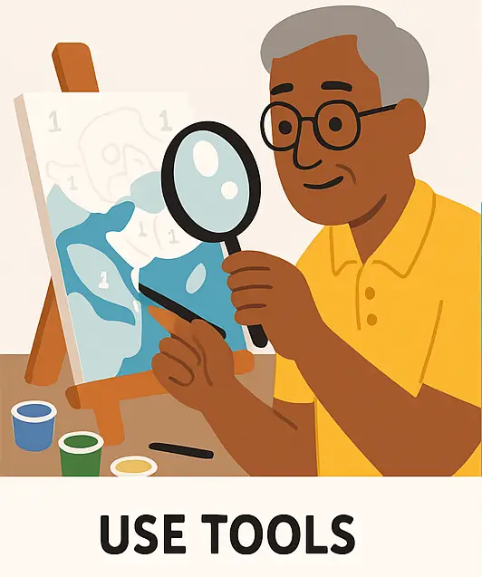 Use tools like magnifying glass