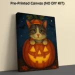 Black cat in pumpkin - Custom halloween pet portrait